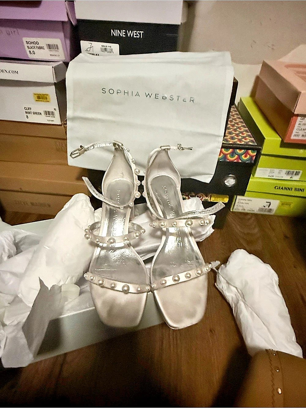 Sophia Webster Rosalind Pearl Mid Block Sandal Sandals White & Silver EU 38.5